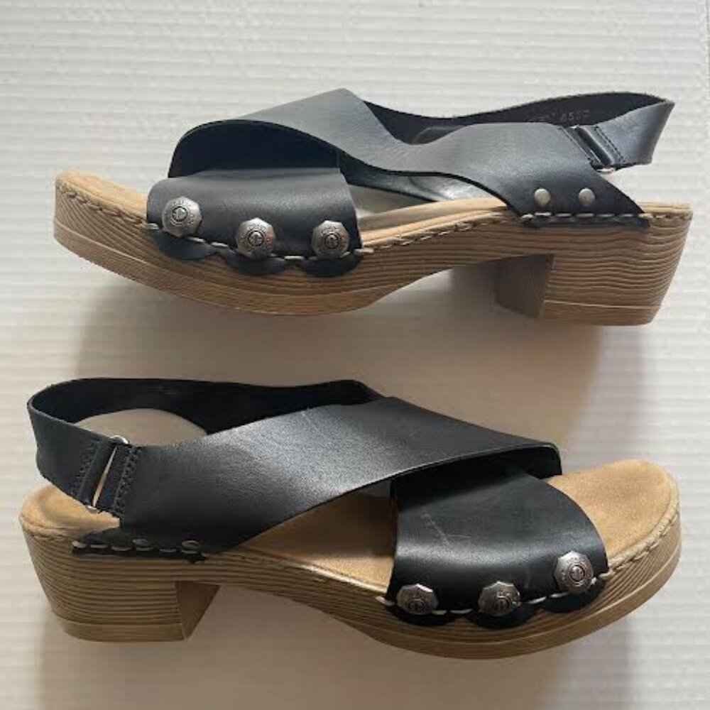 Rieker Heeled Sandals Women Size 8 Black Leather